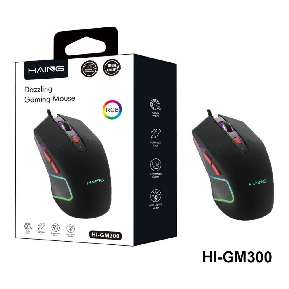 [GAE-0032] HAING Dazzling Gaming Mouse, RGB backlight, 6 buttons, switchable DPI, USB