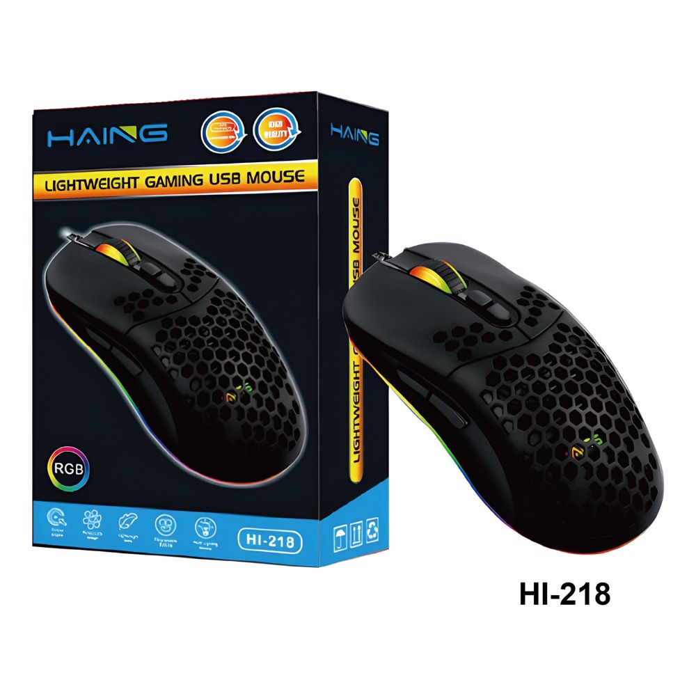 [GAE-0033] HAING Lightweight Gaming USB Mouse, 6400 DPI, RGB, USB wired, honeycomb shell