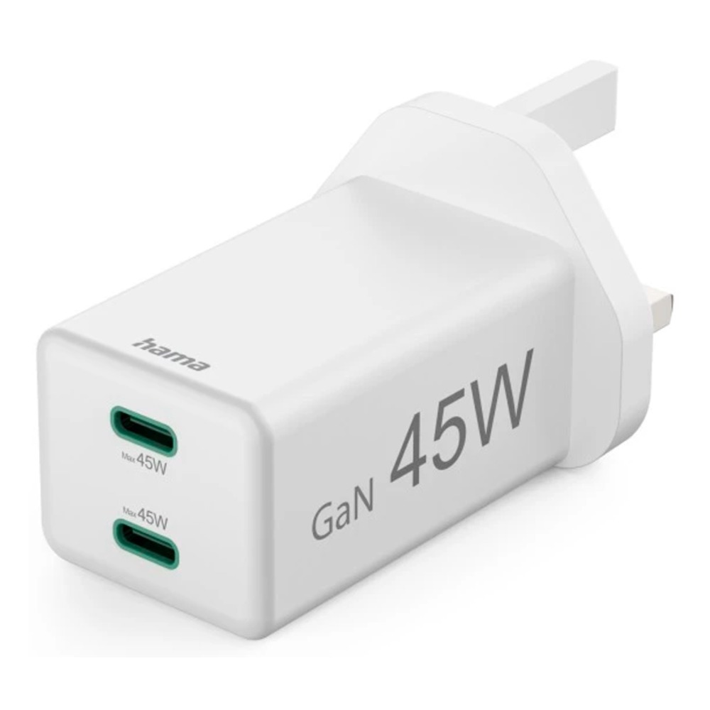 [GAE-0139] Hama UK Fast Charger, USB-C, PD / Qualcomm / GaN, Mini-Charger, 45 W, white